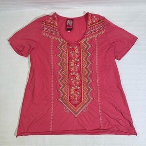JOHNNY WAS JWLA Womens Top Size Large Embroidered Tunic Boho Designer